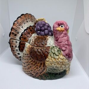 Colorful Turkey Shaped Ceramic Cookie Jar